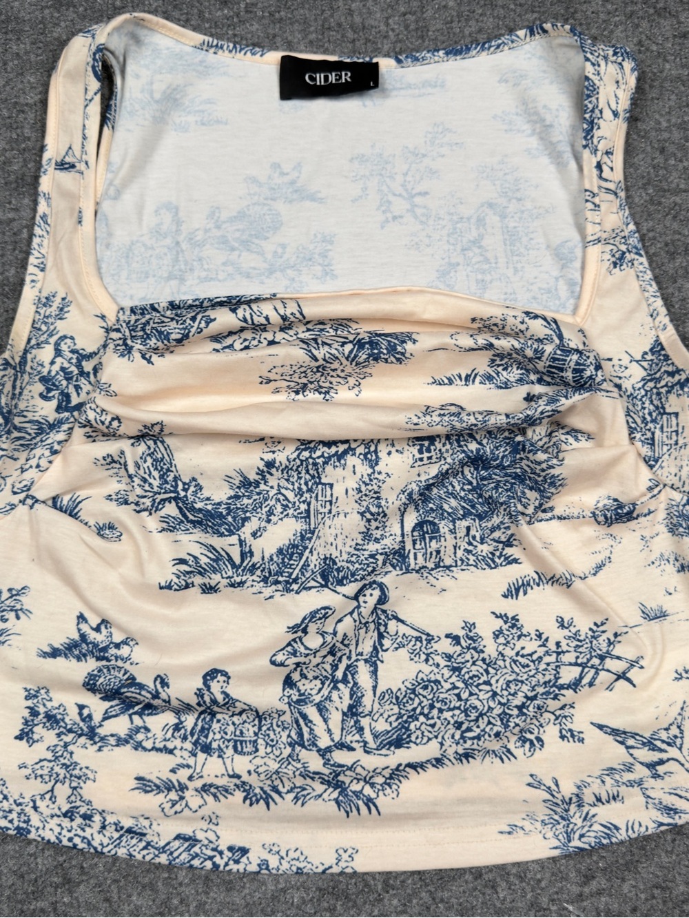 Cider Cream Tank with Blue Toile Detail